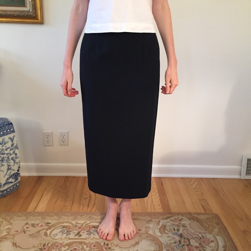 Navy wool skirt with slit